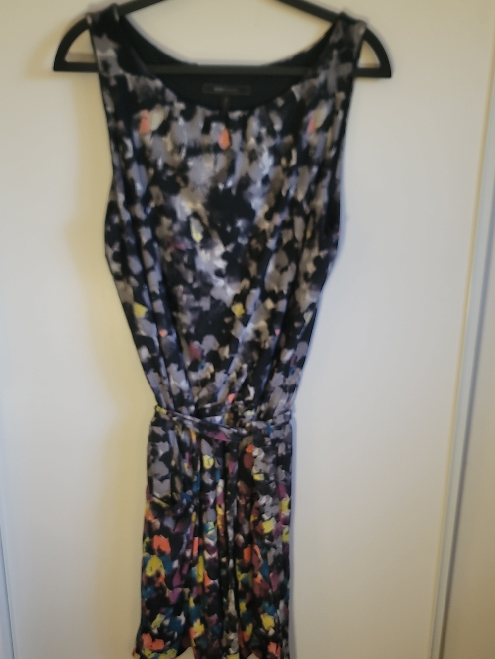 BCBGMaxAzria Black Midi Dress Romper with Multicolor Abstract Print